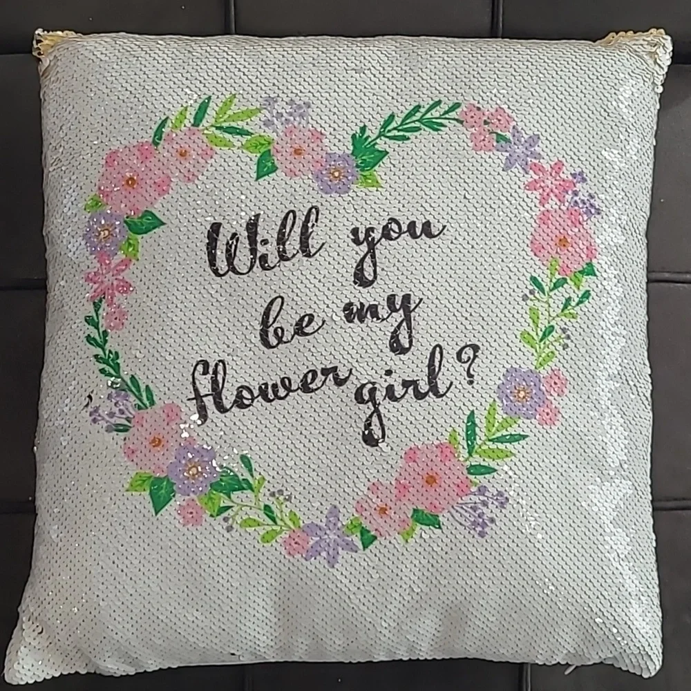 Flower Girl Reversible Sequin Pillow NWT
